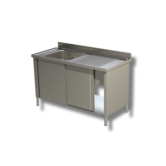 Lavatoio armadiato 1 vasca con sgocciolatoio destro e porte scorrevoli profondità 600mm