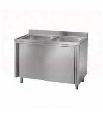 Lavatoio armadiato 2 vasche con porte scorrevoli profondità 700mm