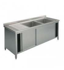 Lavatoio armadiato 2 vasche con sgocciolatoio sinistro e porte scorrevoli profondità 700mm