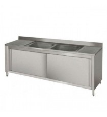 Lavatoio armadiato 2 vasche con 2 sgocciolatoi e porte scorrevoli profondità 700mm
