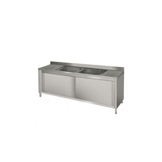 Lavatoio armadiato 2 vasche con 2 sgocciolatoi e porte scorrevoli profondità 700mm