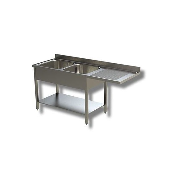 Lavatoio 2 vasche con sgocciolatoio destro vano lavastoviglie e ripiano profondità 700mm