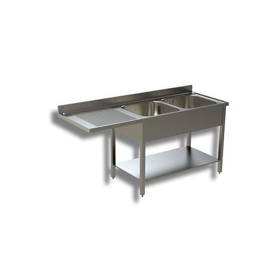 Lavatoio 2 vasche con sgocciolatoio destro vano lavastoviglie e ripiano profondità 700mm