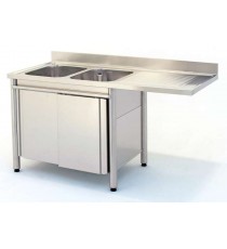 Lavatoio armadiato 2 vasche con sgocciolatoio destro vano lavastoviglie e porte scorrevoli profondità 600mm