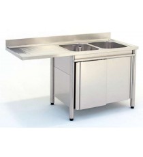 Lavatoio armadiato 2 vasche con sgocciolatoio sinistro vano lavastoviglie e porte scorrevoli profondità 700mm