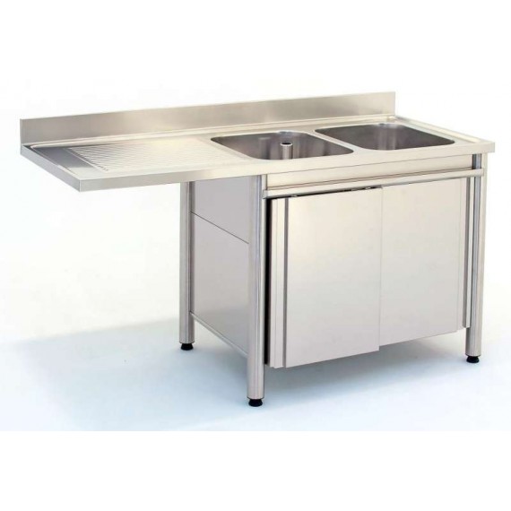 Lavatoio armadiato 2 vasche con sgocciolatoio sinistro vano lavastoviglie e porte scorrevoli profondità 700mm