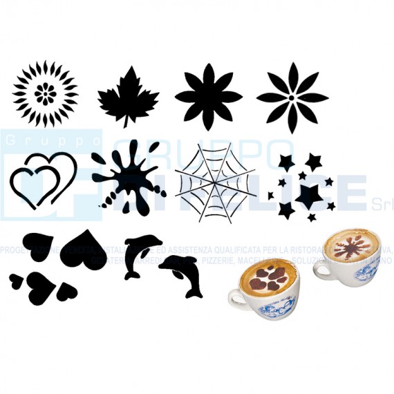 Kit 10 Mini Stencils In Plastica Per Decorare Cappuccini E Piccole Torte