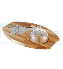Servitartufi Cm 35x25 Tagliere In Legno Tinto Ciliegio, Campana In Vetro