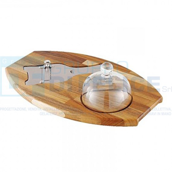 Servitartufi Cm 35x25 Tagliere In Legno Tinto Ciliegio, Campana In Vetro
