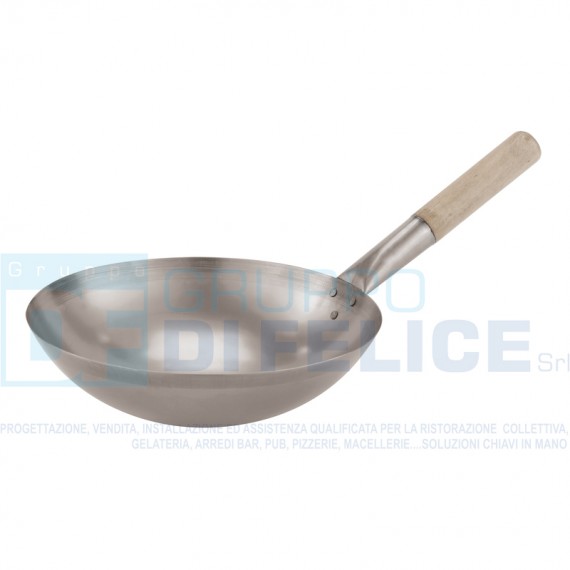 Wok In Ferro Cm 30 Con Manico In Legno