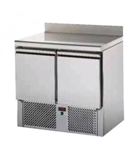 Saladette 2 porte con porta a sinistra e cassettiera a destra con piano e alzatina in acciaio inox mod SL02AL/C2SLDX