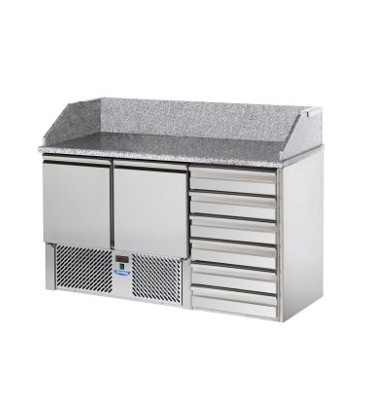 Saladette 2 porte con 2 cassettiere e 6 cassetti, piano con alzata in granito mod SL02C6/C2SLDX/C2SLSX