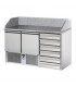 Saladette 2 porte con 2 cassettiere e 6 cassetti, piano con alzata in granito mod SL02C6/C2SLDX/C2SLSX