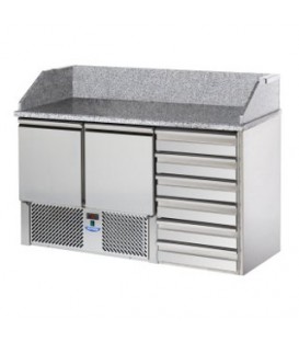 Saladette 2 porte e 6 cassetti, piano con alzata in granito mod SL02C6