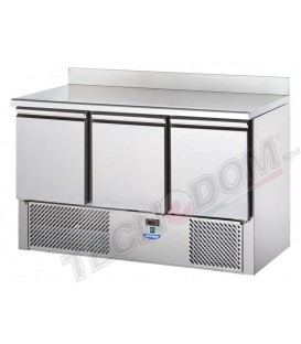 Saladette 3 porte con cassettiera a destra, piano e alzatina in acciaio inox mod SL03AL/C2SLDX