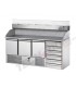Saladette 3 porte con 3 cassettiere, 6 cassetti e piano in granito con vetrina refrigerata mod SL03C6VR4/C2SLSX/C2SLCE/C2SLDX