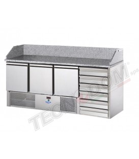 Saladette 3 porte con cassettiera a destra, 6 cassetti e piano in granito mod SL03C6/C2SLDX