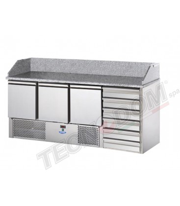 Saladette 3 porte con cassettiera centrale, 6 cassetti e piano in granito mod SL03C6/C2SLCE