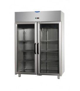 Armadio refrigerato 1200 monoblocco acciaio inox a temp. normale 0/+10° C, 2 porte in vetro, 1 luce neon mod AF12EKOMTNPV