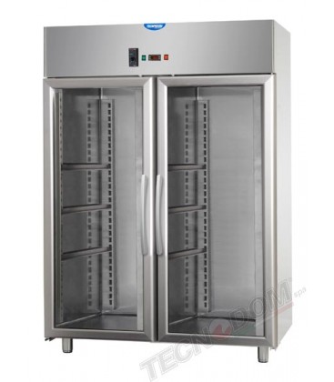 Armadio refrigerato 600x400 monoblocco acciaio inox temp. Norm.  0/+10 C per pasticceria 2 porte in vetro 1 luce neon mod AF14EK