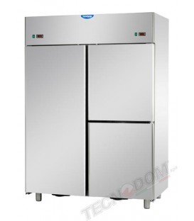 Armadio refrigerato in acciaio inox a doppia temperatura (temp.normale + temp. normale) 0/+10 °C + 0/+10° C con 1 porta e 2 spor