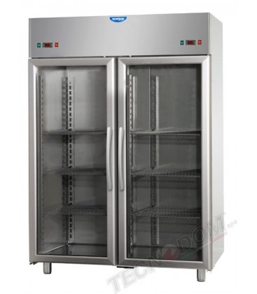 Armadio combinato refrigerato GN2/1 in acciaio inox (temp.normale + temp. normale) 2 porte in vetro 2 luci neon mod AF14EKOPPPV