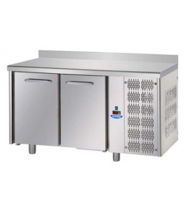 Tavolo refrigerato GN1/1 a temperatura normale con 2 porte e piano in acciaio inox con alzatina 10 cm mod TF02EKOGNAL