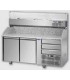 Tavolo refrigerato pizza GN1/1 con 2 porte, 3 cassetti neutri  e piano in granito e vetrina refrigerata mod PZ02EKOC3+VR4160VD