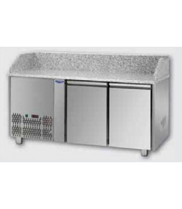 Tavolo refrigerato pizza GN1/1 con 2 porte, gruppo motore a sinistra e piano in granito mod PZ02EKOGNSX